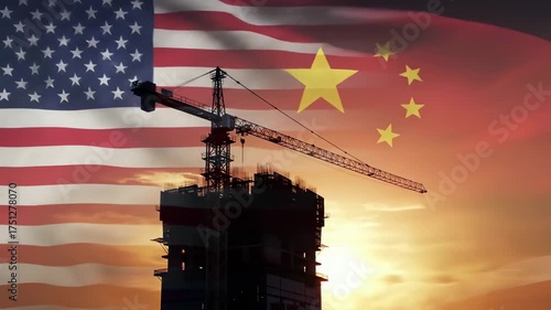 US-China relations build economic future, global construction trade concept