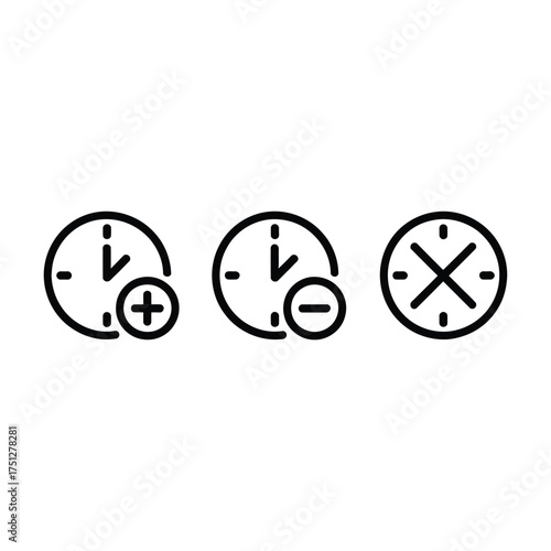 Clock icons representing time addition subtraction and cancellation