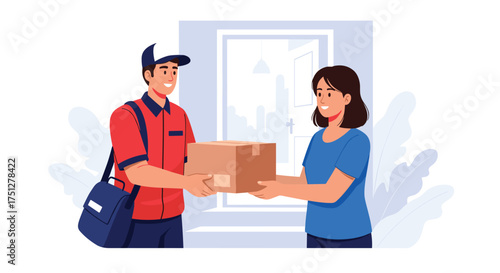 Speedy delivery service brings package to happy customer's door, promising reliable and convenient shipping for your business needs right to your home