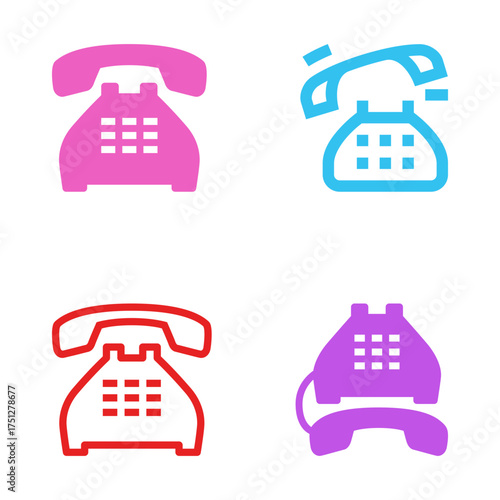 Set of old-fashioned landline telephone symbols, Stylized retro communication icons perfect for representing customer service, support, or contact information
