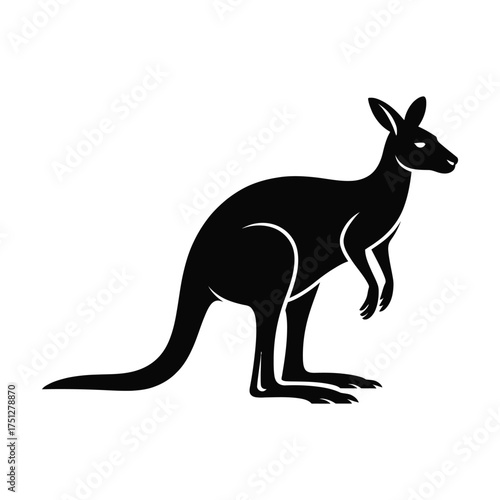 Silhouette of a kangaroo standing on a white background
