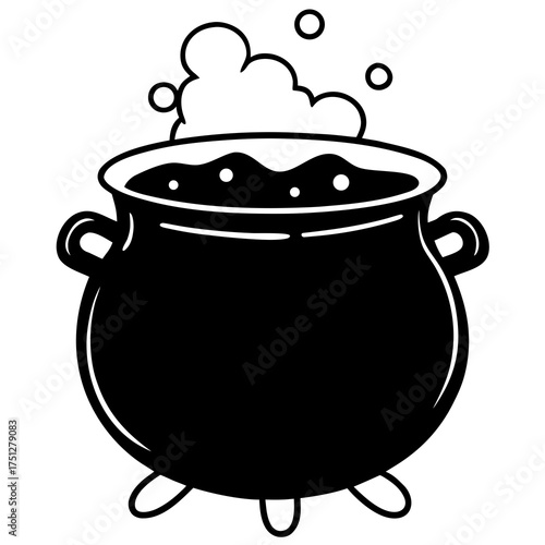 Bubbling potion cauldron vector illustration silhouette scalable icon for magical designs silhouette White background