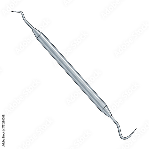 Detailed Illustration of a Dental Explorer Instrument with Curved Tips.