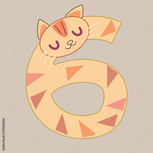 Cat number six cartoon vector illustration