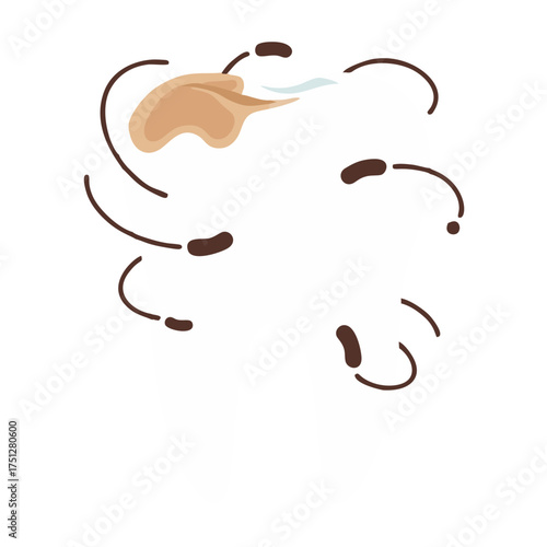 A cartoon dust cloud effect depicting rapid spinning motion with brown dashed lines and a central beige blur.