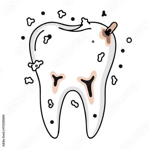 Cartoon Illustration of a Decayed Tooth Showing Cavities and Damage.