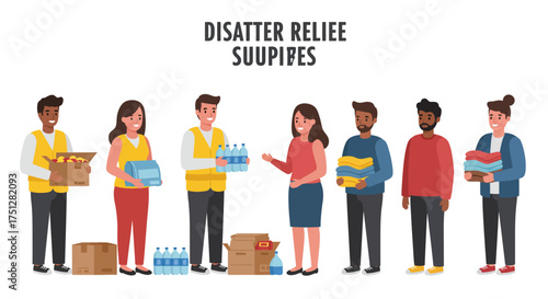 Diverse Volunteers Donating Disaster Relief Supplies: Food, Water, Clothing, and Essentials