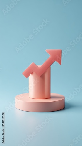 Pink arrow pointing upwards on a light blue background.