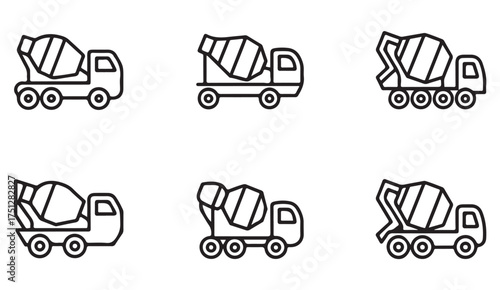 Industrial cement mixer vehicle symbols for architecture, construction, and heavy equipment graphic design