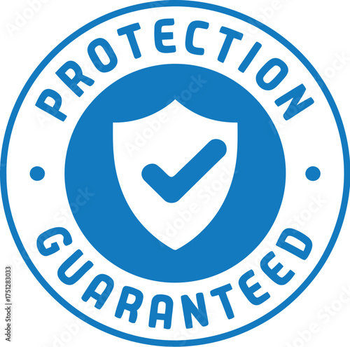 Vector art of blue protection guaranteed badge with check mark