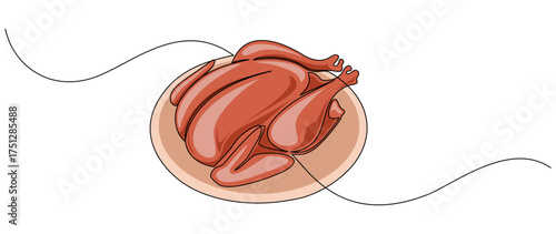 line art Roast turkey on a platter, traditional Thanksgiving dinner, line art style vector eps