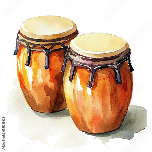Bongos, watercolor painting vector, isolated on a white background.