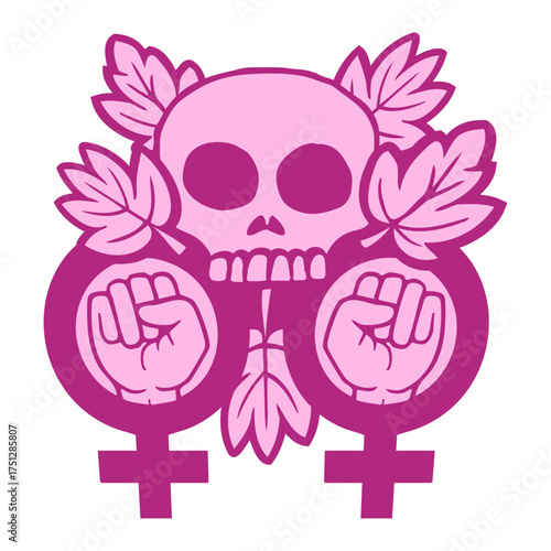 Feminist Skull Symbol Raised Fists Empowerment
