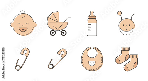 Baby Icons Stroller, Bottle, Bib, Socks