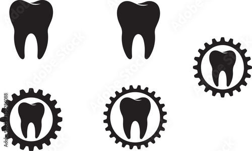 Dental health concept with teeth icons and gear wheels symbolizing process