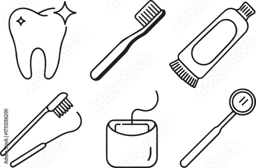 Dental hygiene line art seamless pattern promoting oral health and care