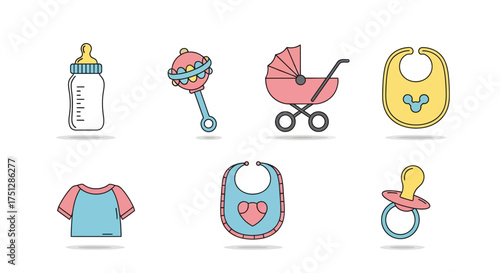 Baby Care Items Icon Set