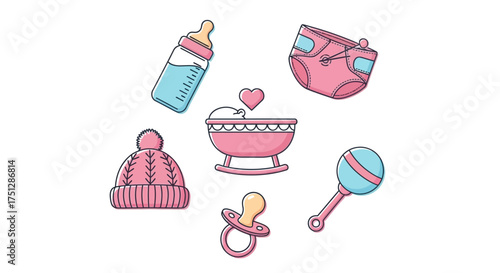 Baby essentials vector icon set