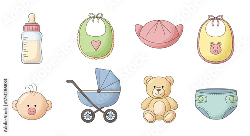 Set of cartoon baby care icons