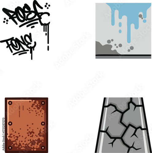 Set of Urban Decay and Street Art Vector Illustrations.