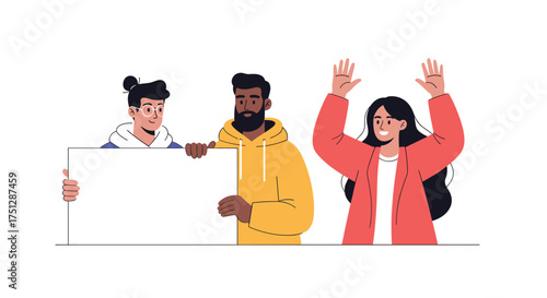 Diverse group of people holding a blank sign.