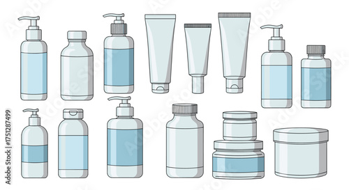 A collection of various cosmetic products and containers.
