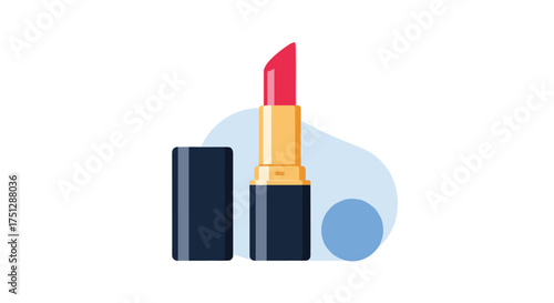 Close up of a pink lipstick and its dark blue case.