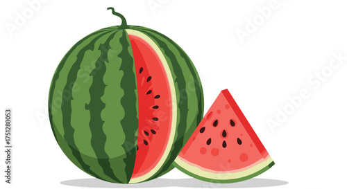 Sweet juicy watermelon on a white background with shadows.