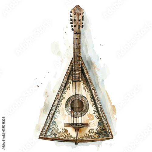 watercolor vector of Balalaika, isolated on a white background.