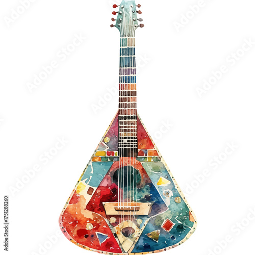 watercolor vector of Balalaika, isolated on a white background.