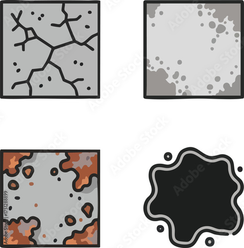 Set of four grunge texture icons showing cracks rust and stains.