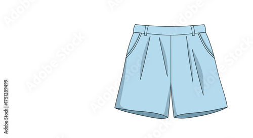 Light blue pleated shorts with pockets for summer wear.
