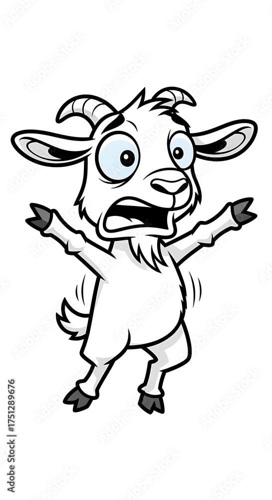 Obraz premium Cartoon Goat in Panic - A Humorous Animal Illustration.