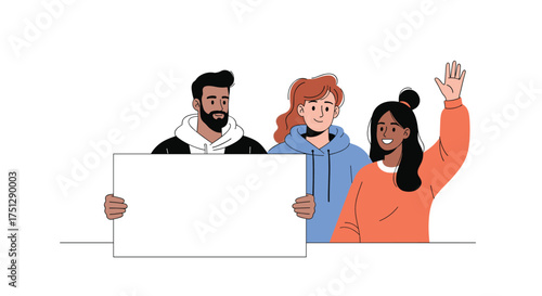 Diverse group of young people holding a blank sign.