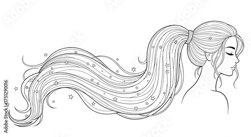 Beautiful long flowing wavy hair of a woman illustration.