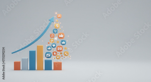 Growth chart with social media icons in modern style and colors  