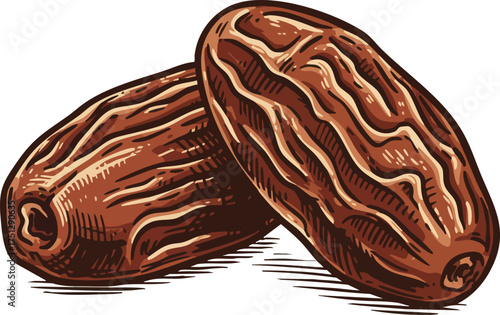 Date fruit dry brown textures close up detailed vector illustration natural food ingredient healthy snack organic energy source 