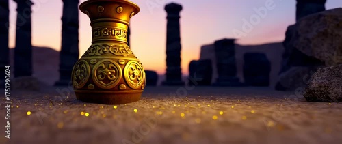 Wallpaper Mural Ancient vase illuminated by the setting sun amid temple ruins, evokes a sense of history and mystery Torontodigital.ca
