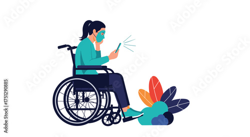 Person in a wheelchair using a smart phone for communication and entertainment.