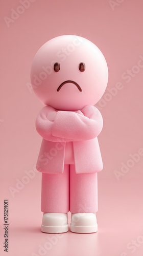 Pink Figure with Arms Crossed and Sad Expression.
