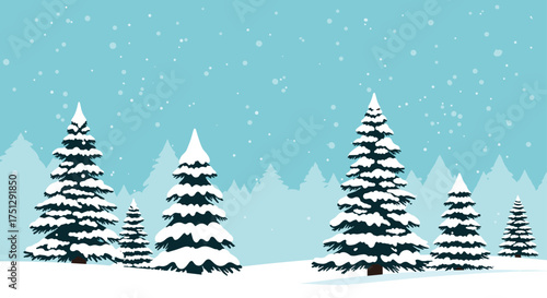 Pixelated winter forest landscape with falling snow and evergreen trees.