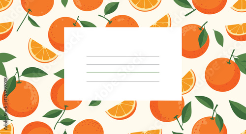 A vibrant and refreshing citrus fruit pattern with oranges and leaves.