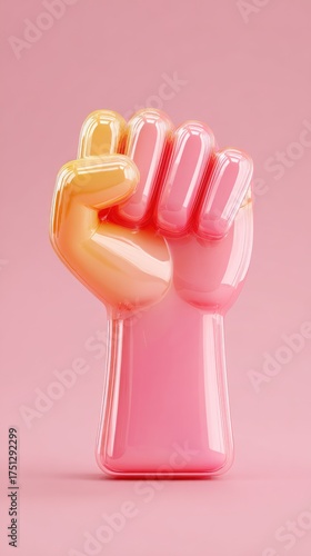Pink fist sculpture symbolizing strength and unity.