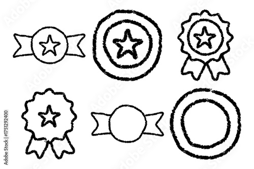 Hand Drawn Awards Icons Collection. Medal, Trophy, and Winner Prize Outline Style Vector Illustration on White Background