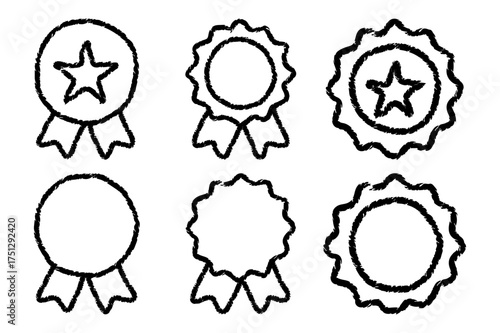 Awards Hand Drawn Icons Set. Medal and Winner Prize Icons in Flat Linear Style Vector Illustration on White Background