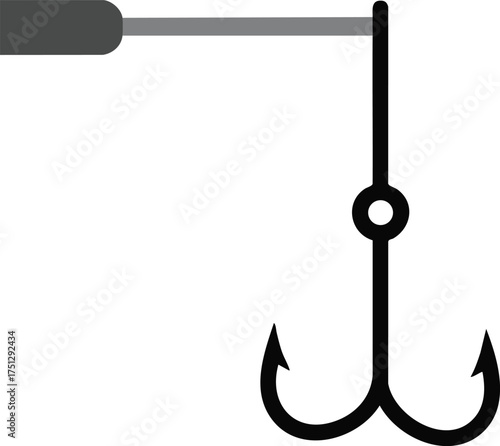 Fishing hook with barbed treble hook and handle illustration for fishing equipment and hobby use 