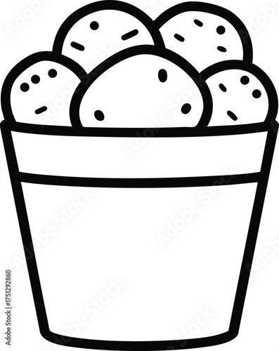 Bucket filled with potatoes simple black line drawing vector illustration for food and agriculture design 