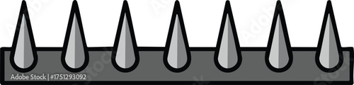 Metal spike strip for vehicle tire deflation and security control in vector illustration design 