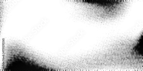 Halftone faded gradient texture. Grunge halftone grit background. White and black sand noise wallpaper. Retro pixilated vector backdrop