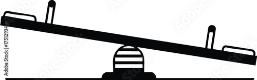 Playground seesaw silhouette with two seats and handles balanced on central fulcrum vector illustration 